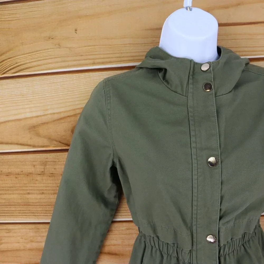 C&C California Jacket Girls Sz 12 Dark Green 100% Cotton Pockets Full Zip Hooded